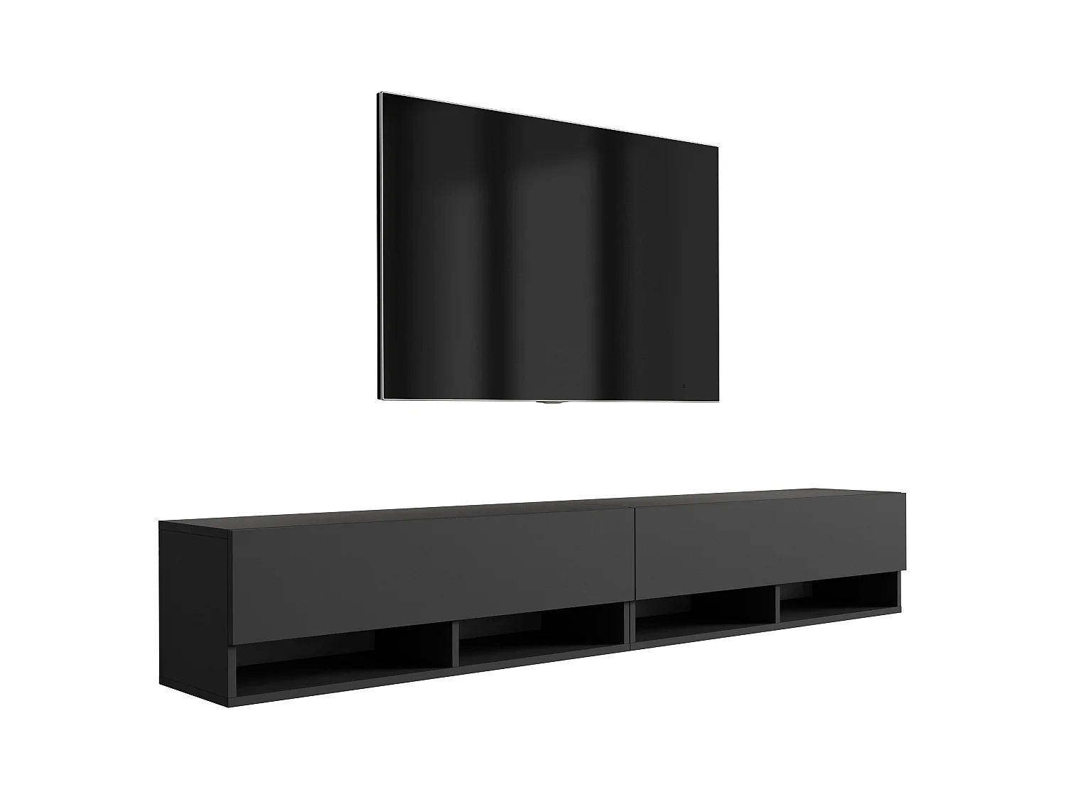 Meuble TV 200 (2 x 100) cm Noir Mat, 200 x 32 x 52 cm