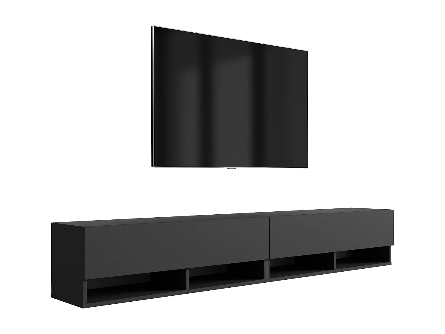 Meuble TV 200 (2 x 100) cm Noir Mat, 200 x 32 x 52 cm