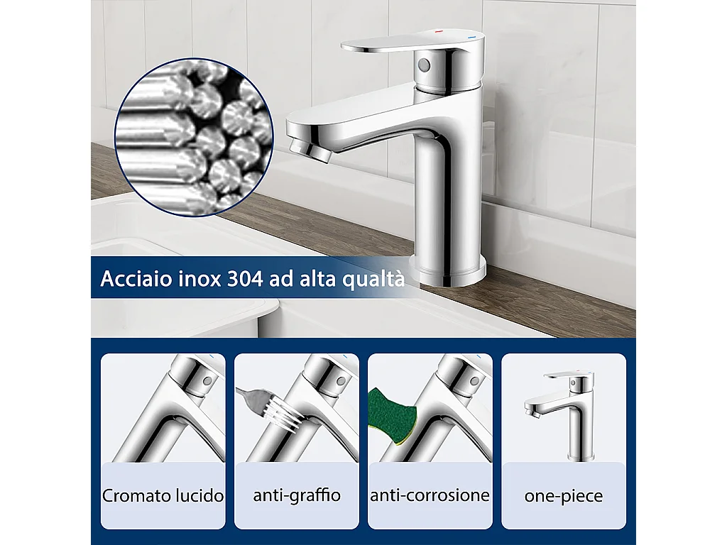 Miscelatore monocomando da bagno per lavabo e bidet cromato lucido AICA ITALY