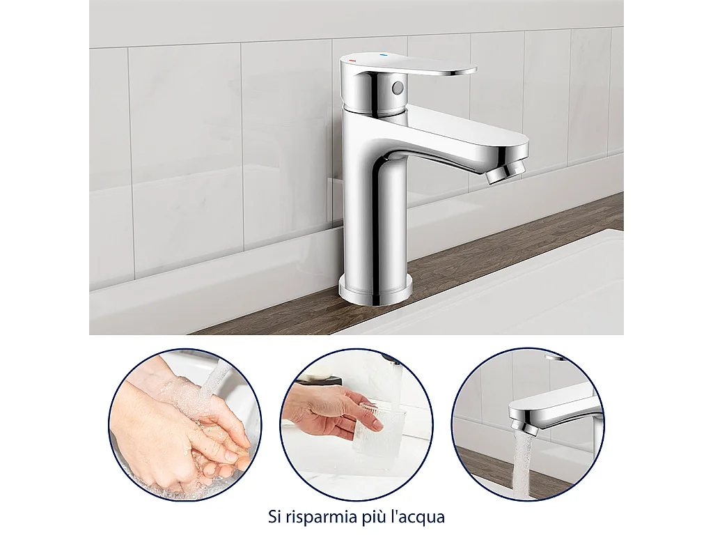 Miscelatore monocomando da bagno per lavabo e bidet cromato lucido AICA ITALY
