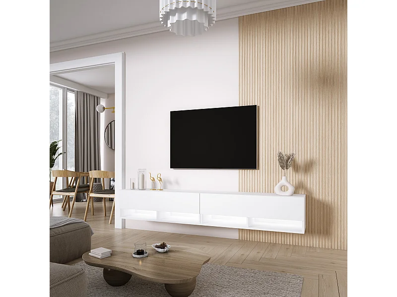 TV-Lowboard 200 (2 x 100) cm Mattweiß, LED weiß, 200 × 32 × 34 cm