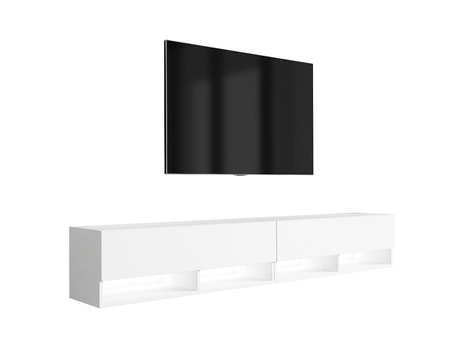 Meuble TV 200 (2 x 100) cm Blanc Mat, LED blanc, 200 x 32 x 52 cm