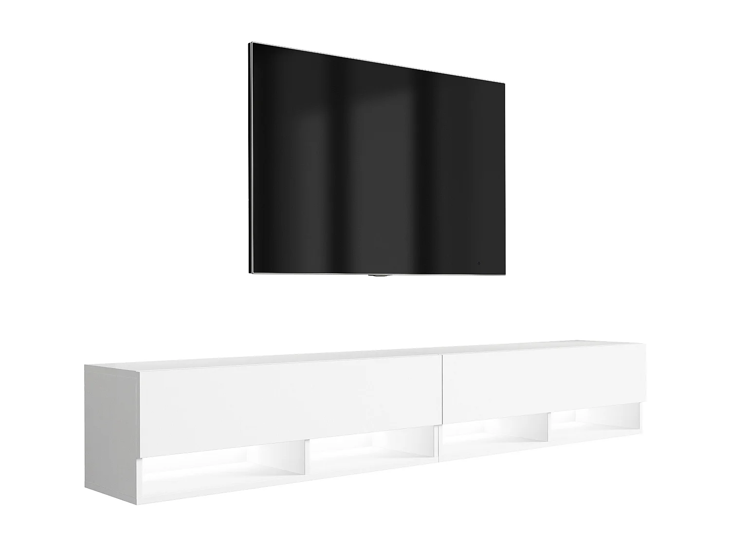 Meuble TV 200 (2 x 100) cm Blanc Mat, LED blanc, 200 x 32 x 52 cm