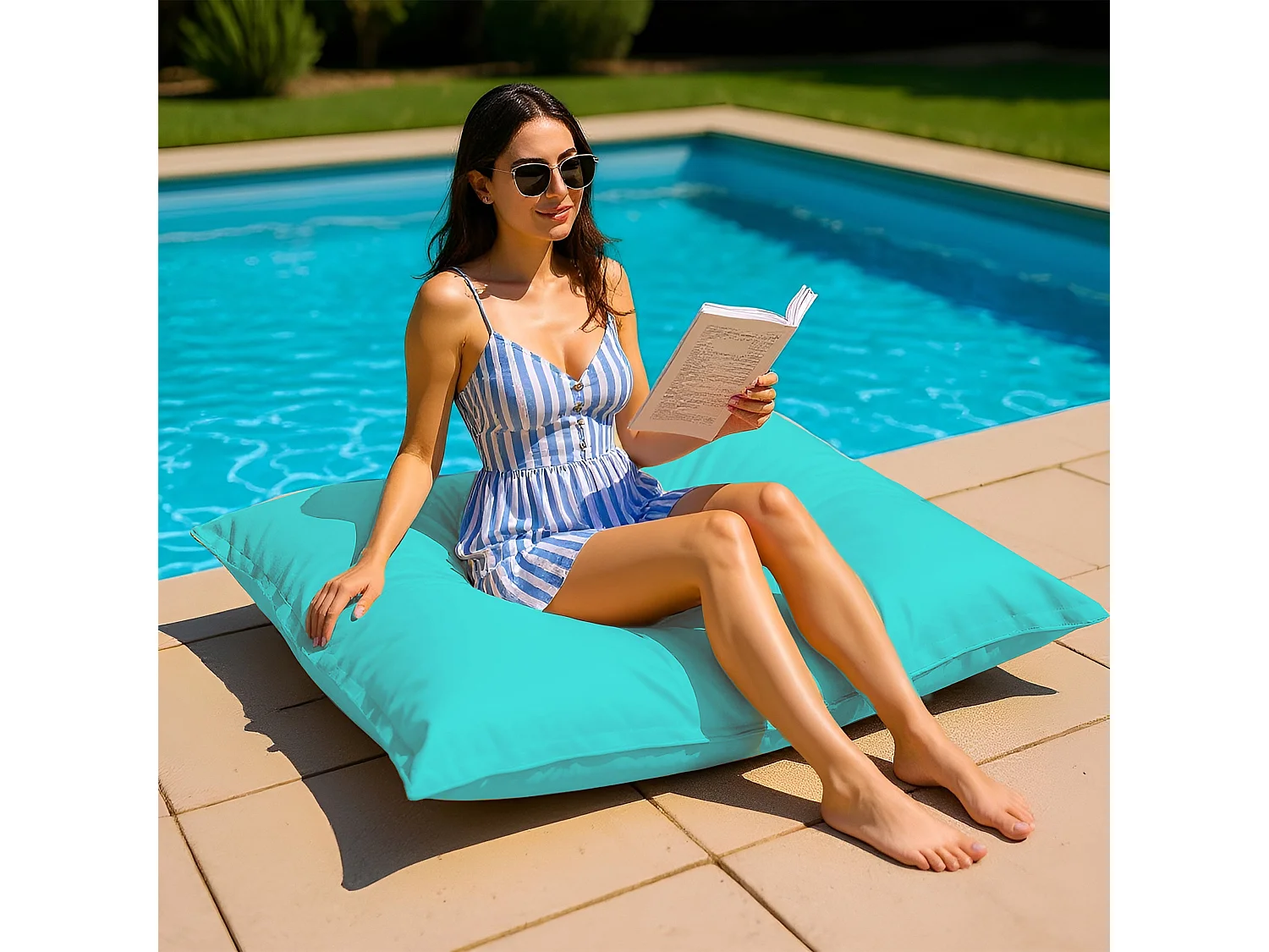 Housse pour Pouf Géant XL 120x80cm - Bleu Caraïbes