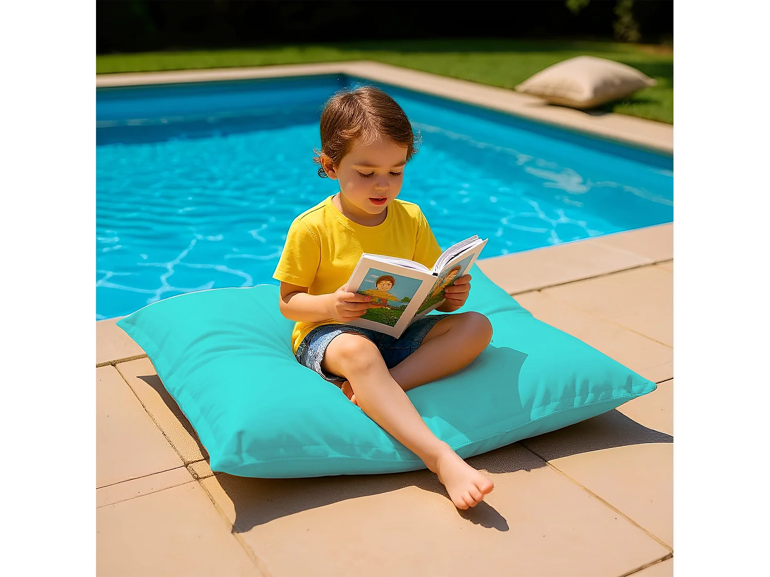 Housse pour Pouf Géant XL 120x80cm - Bleu Caraïbes