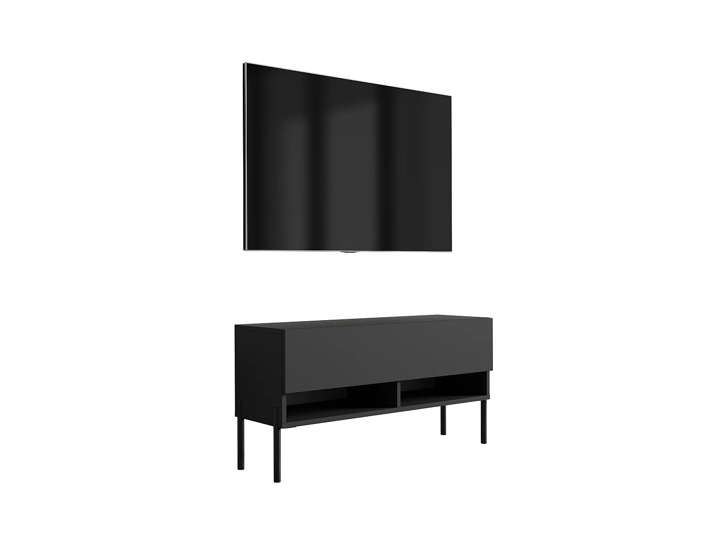 Meuble TV 100 cm Noir Mat, pieds droits noirs, 100 x 32 x 52 cm