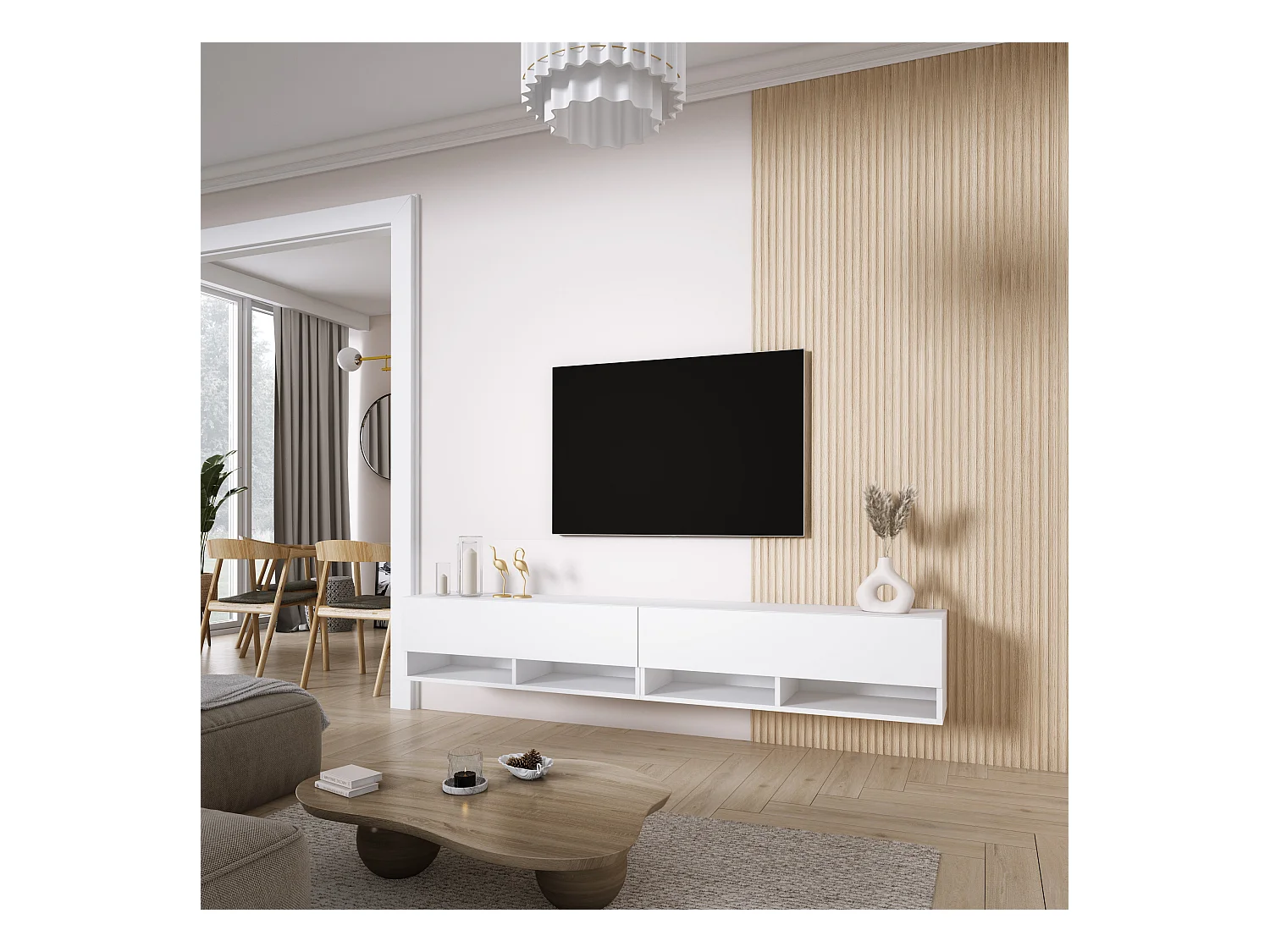 TV-Lowboard 200 (2 x 100) cm Mattweiß, 200 × 32 × 34 cm