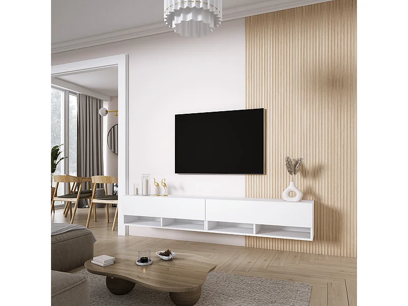 Mueble TV 200 (2 x 100) cm Blanco Mate, 200 × 32 × 34 cm