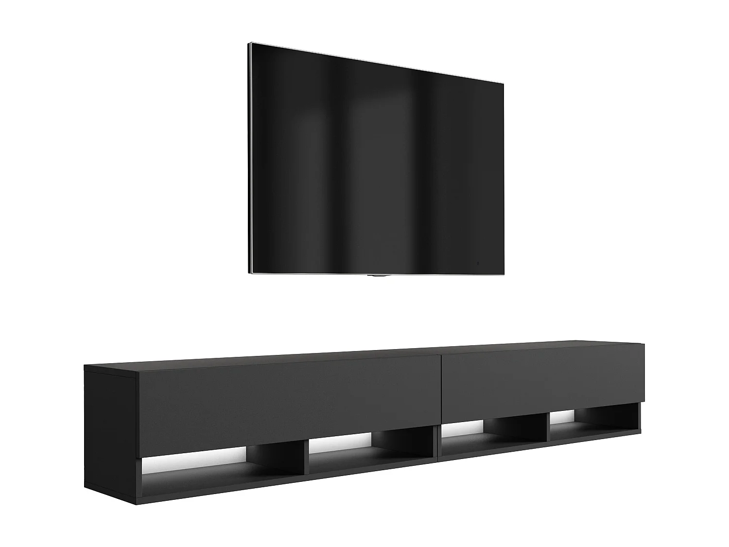 Meuble TV 200 (2 x 100) cm Noir mat, LED blanc, 200 x 32 x 52 cm