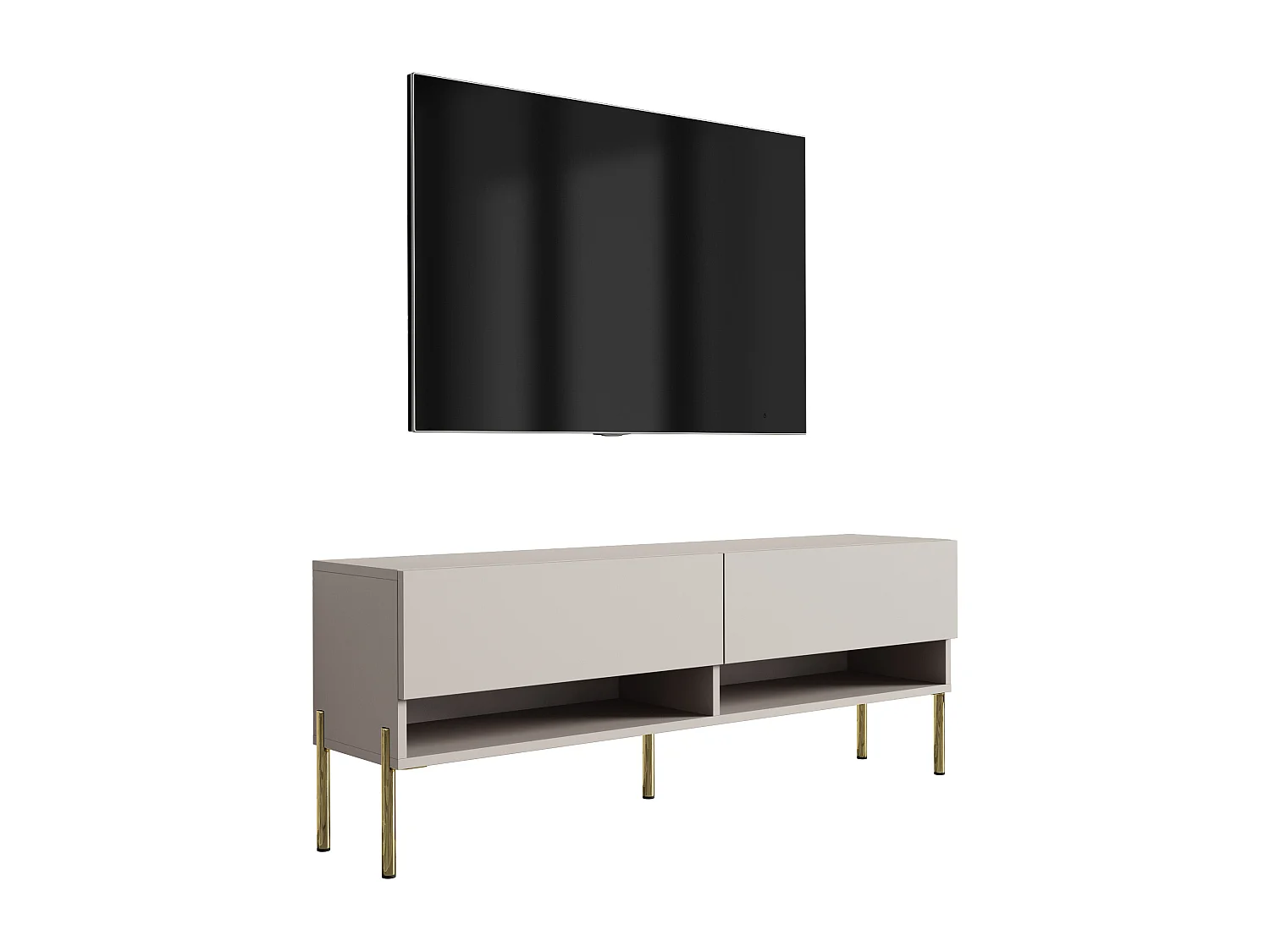 Meuble TV 140 cm Cachemire, pieds droits dorés, 140 x 32 x 52 cm