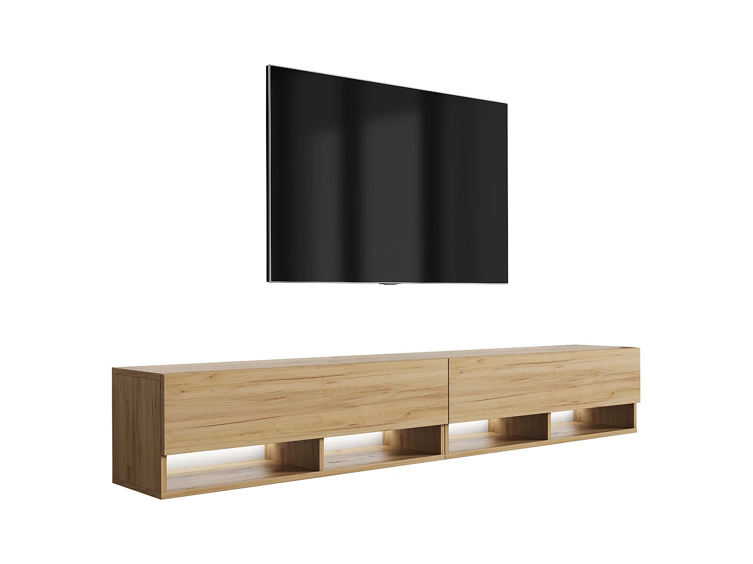Meuble TV 200 (2 x 100) cm Chêne Craft, LED blanc, 200 x 32 x 52 cm