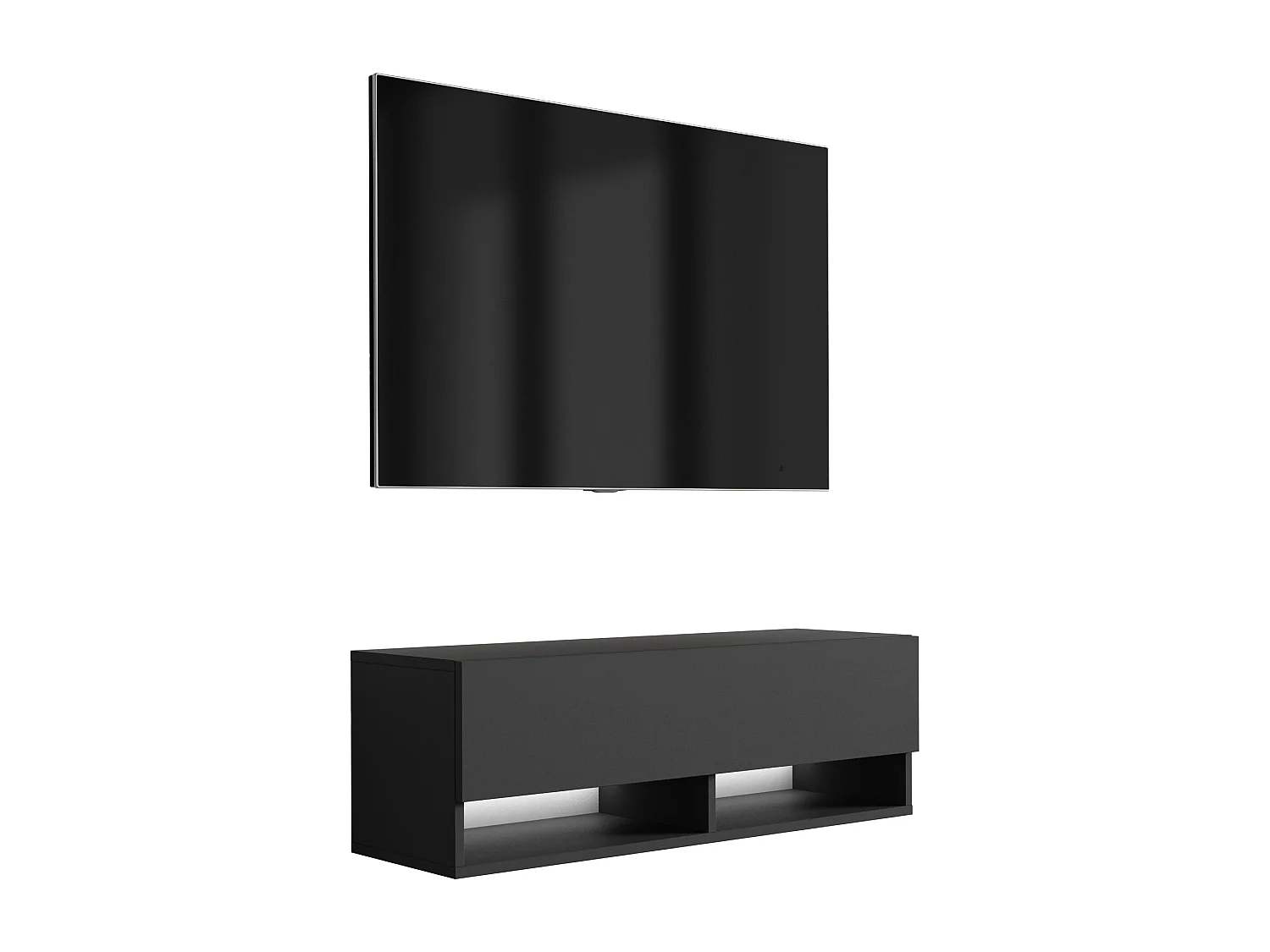 Meuble TV 100 cm Noir Mat, LED blanc, 100 x 32 x 34 cm