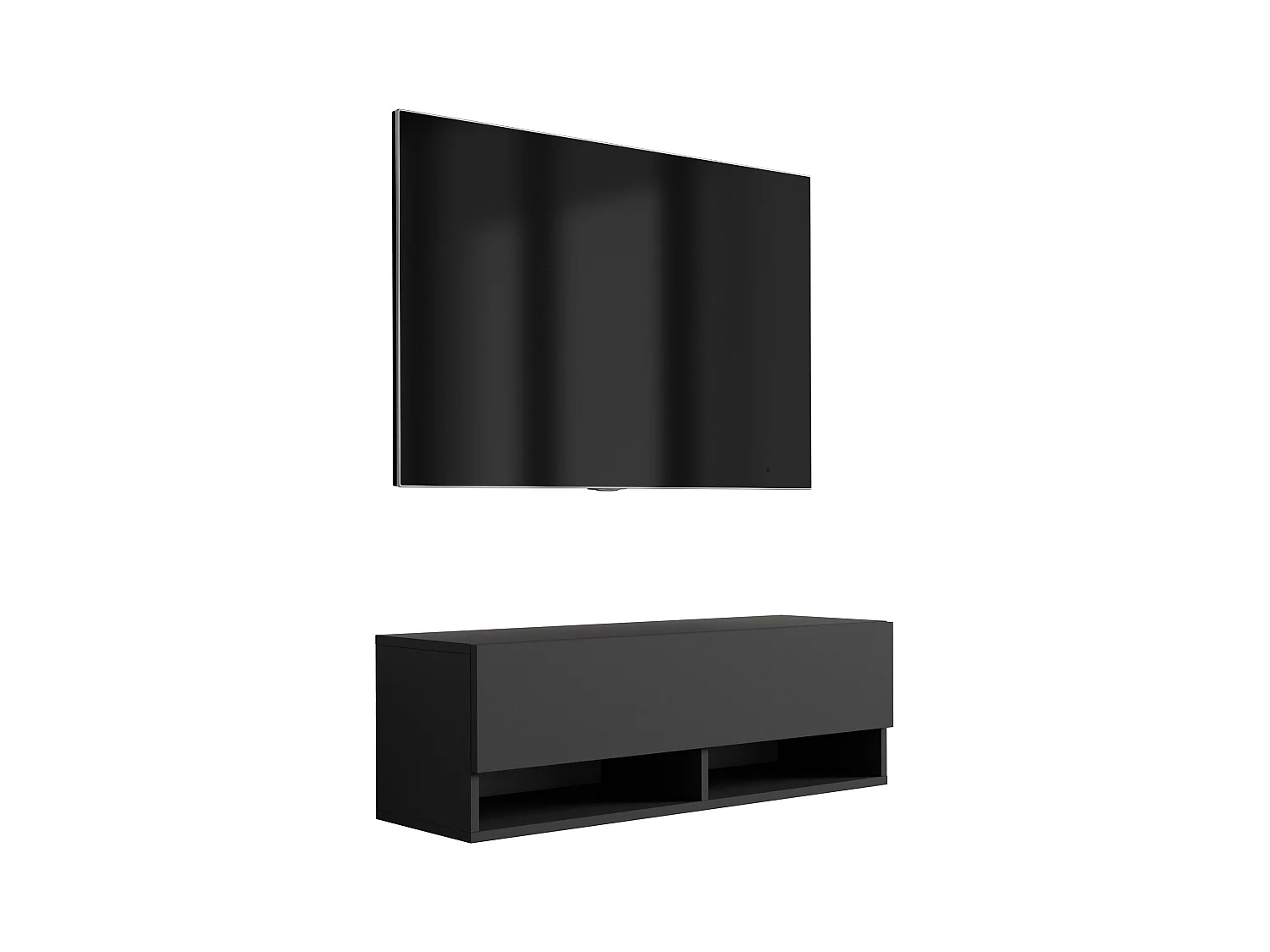 Meuble TV 100 cm Noir Mat, 100 x 32 x 34 cm