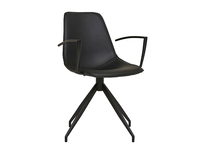 Monaco chaise de salle à manger pied rotatif, accoudoirs, PU similicuir noir.