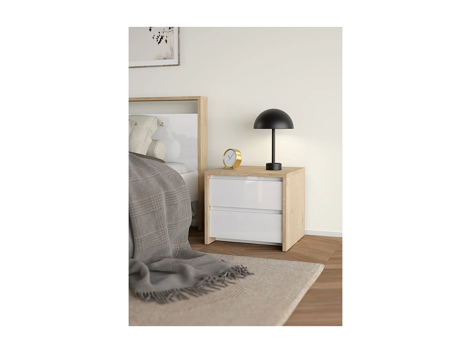 Next table de nuit 2 tiroirs blanc brillant.