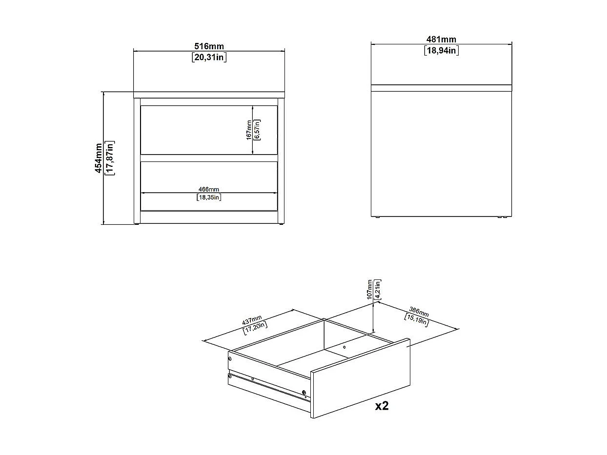 Next table de nuit 2 tiroirs blanc.