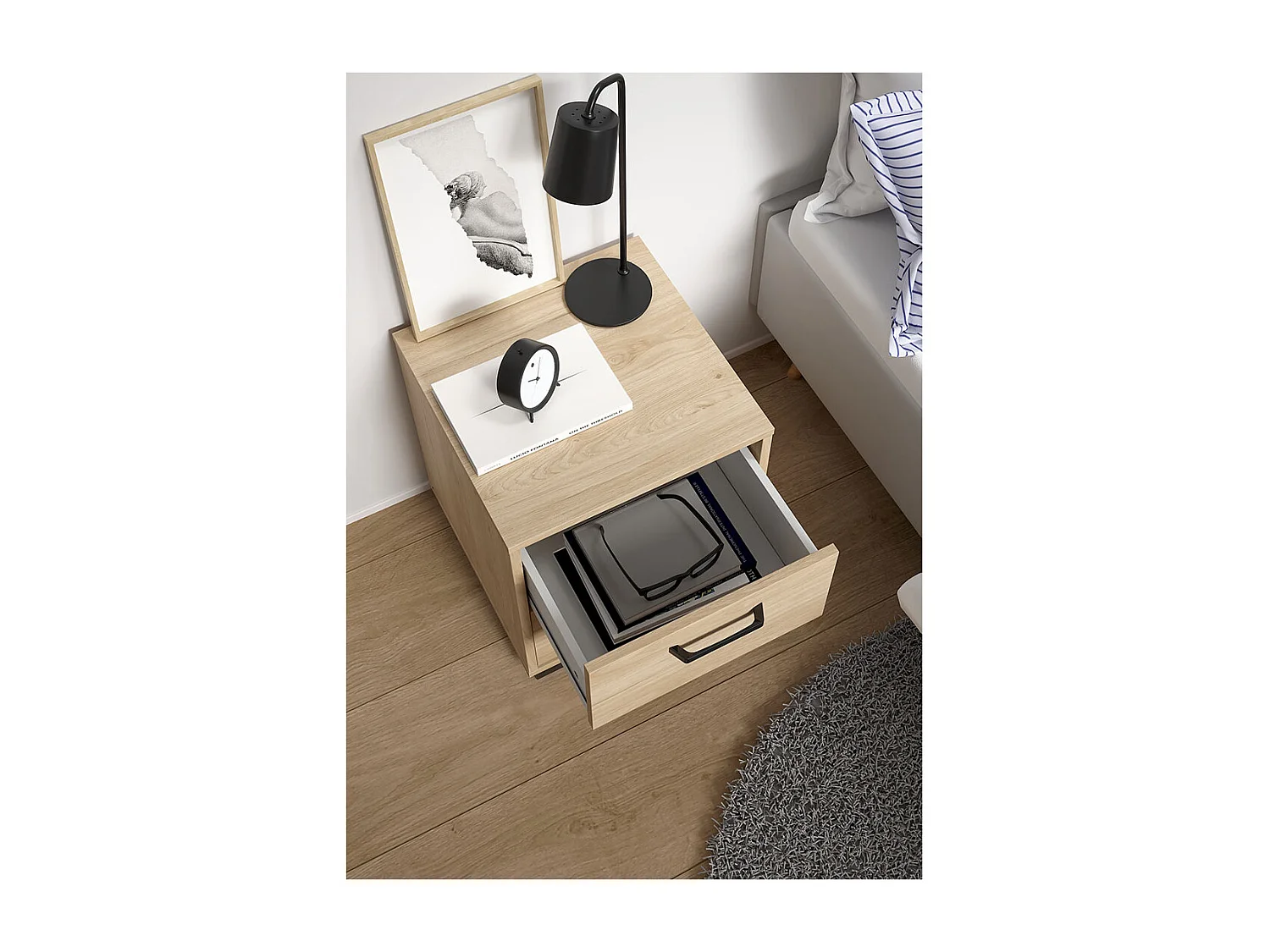 Sofia table de nuit 2 tiroirs chêne décor.