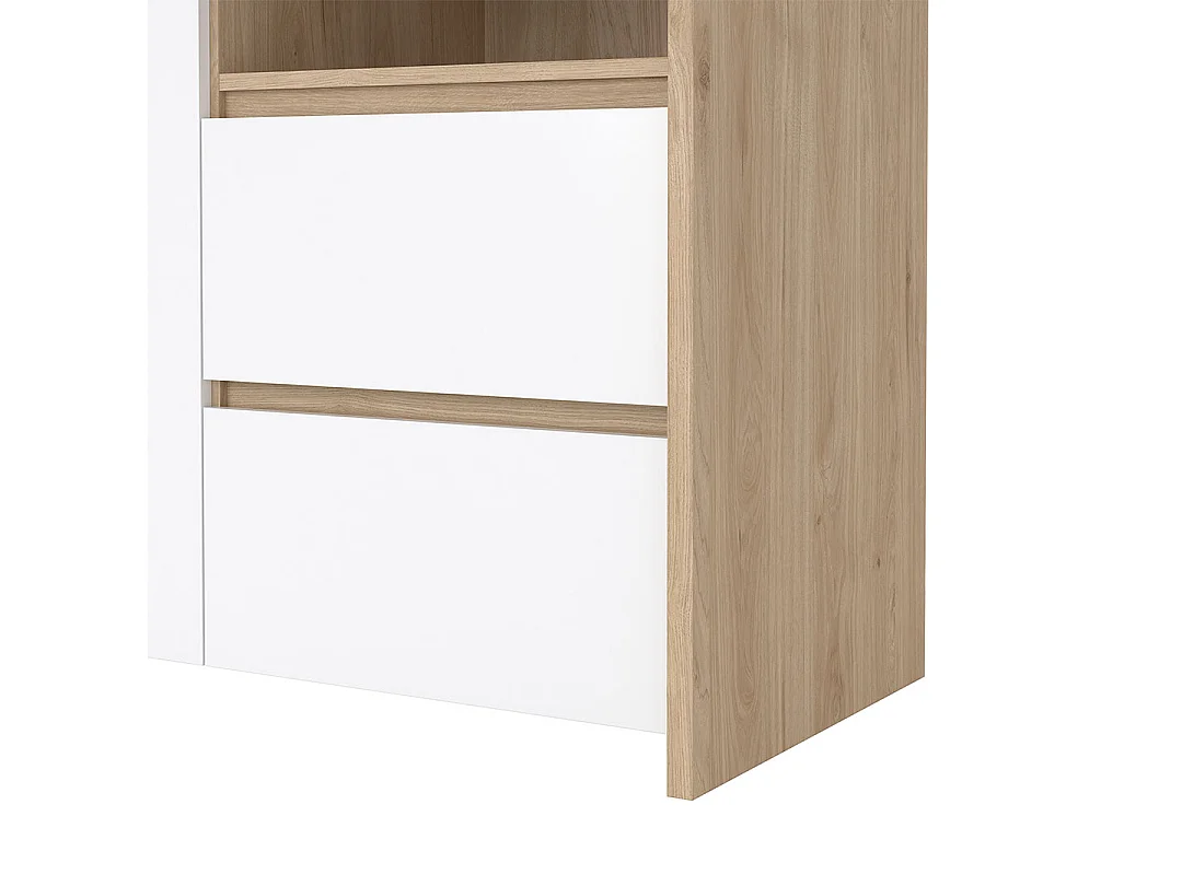 Next Vitrinenschrank 3 Türen, 2 Schubladen, 1 Ablage Eichen-Dekor, weiß hochglanz.