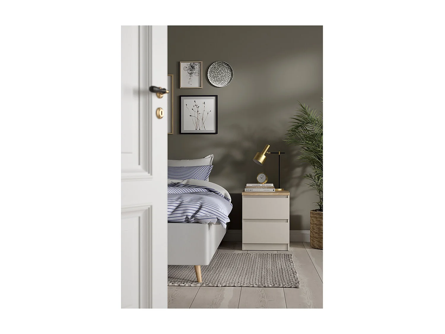 Naia Nachttisch 2 Schubladen Eiche Dekor.