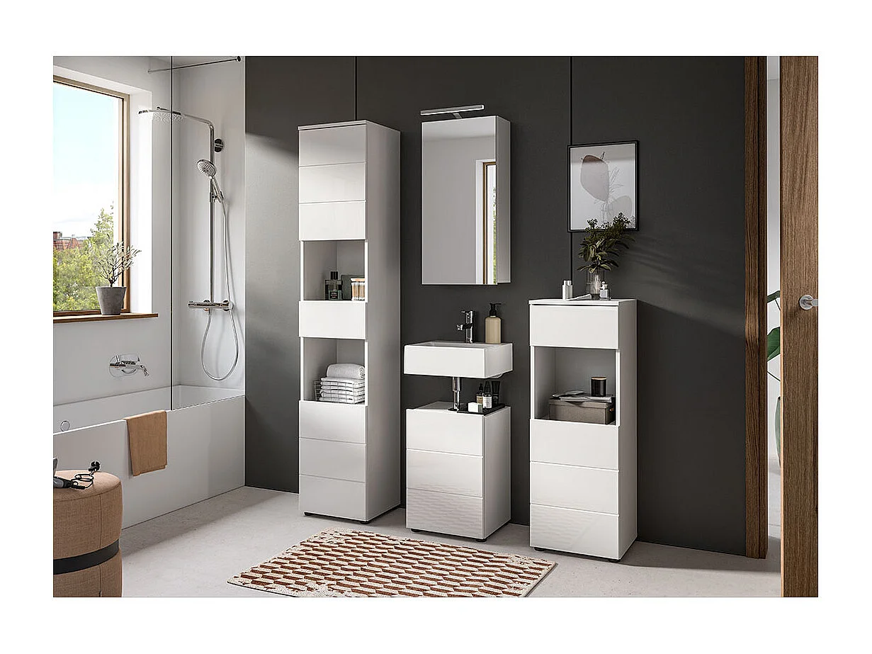 Vira Hochschrank Bad 1 Schublade 2 Türen 2 Fächer weiß Hochglanz, weiß.