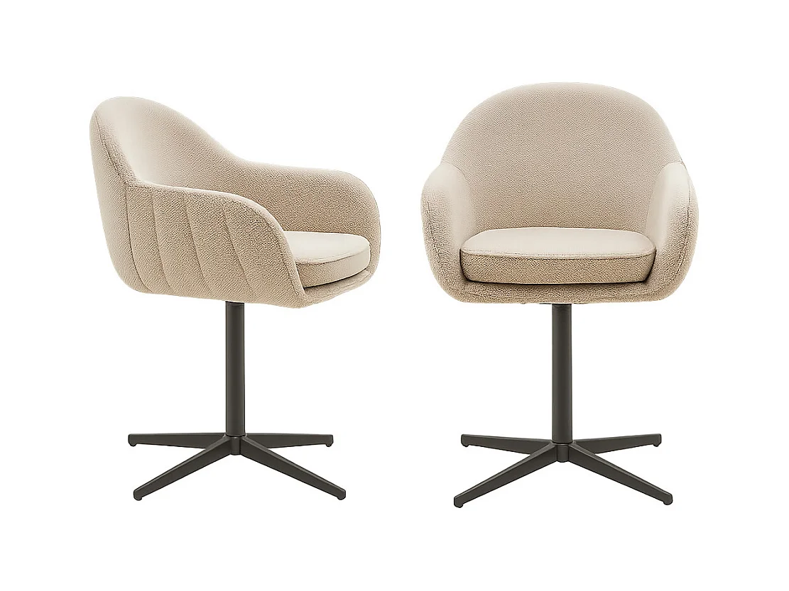 Set van 2 LUMAN eetkamerstoelen – beige stof & draaibare zwarte stalen poten