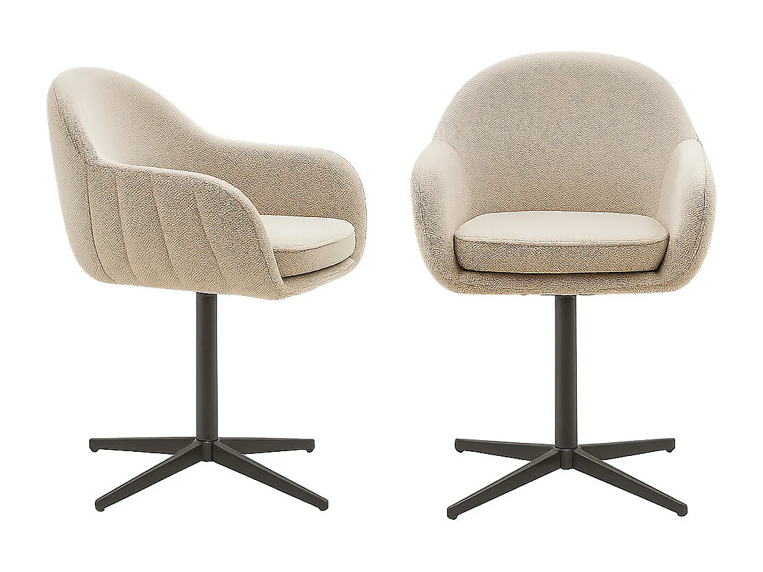 Lot de 2 chaises de salle à manger LUMAN – Tissu beige & pied en acier noir rotatif