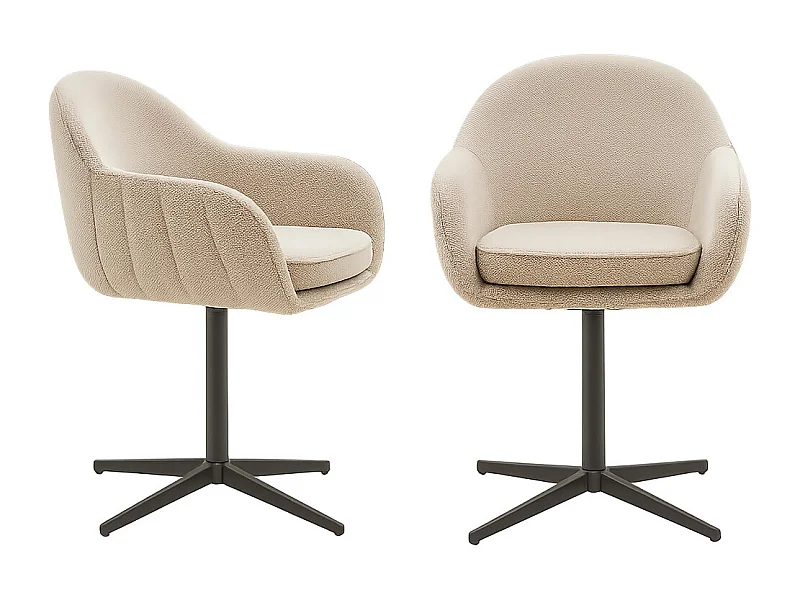 Lot de 2 chaises de salle à manger LUMAN – Tissu beige & pied en acier noir rotatif