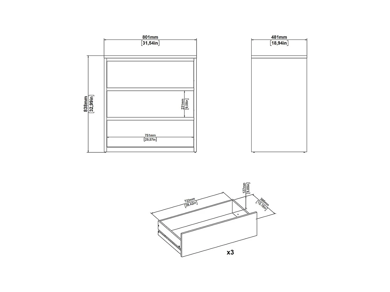 Next Kommode 3 Schubladen weiß.
