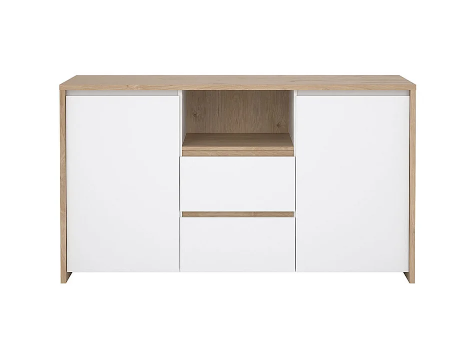 Next Sideboard 2 Türen, 2 Schubladen, 1 Ablage Eichen-Dekor, weiß hochglanz.