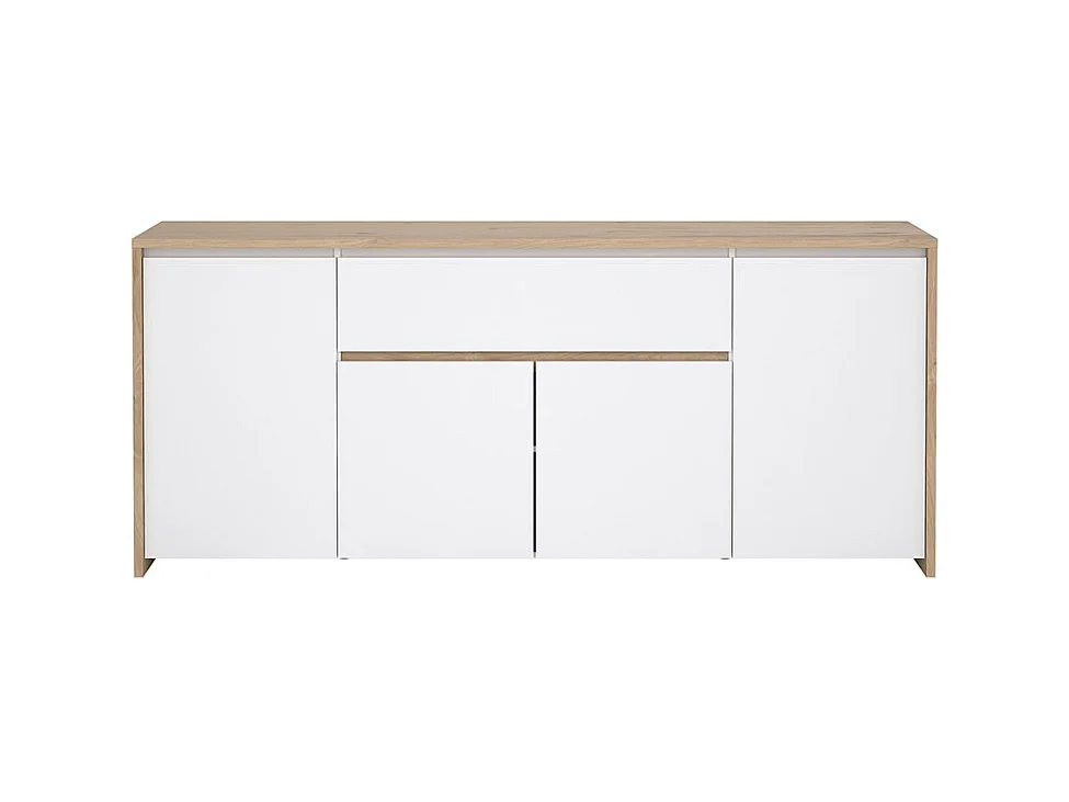 Next Sideboard 4 Türen, 1 Schublade Eichen-Dekor, weiß hochglanz.