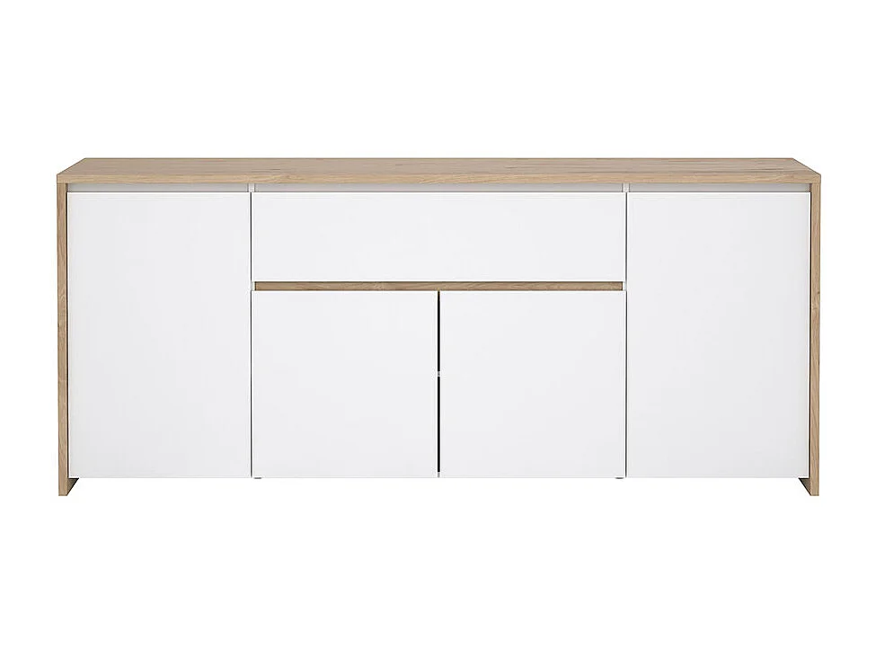 Next Sideboard 4 Türen, 1 Schublade Eichen-Dekor, weiß hochglanz.