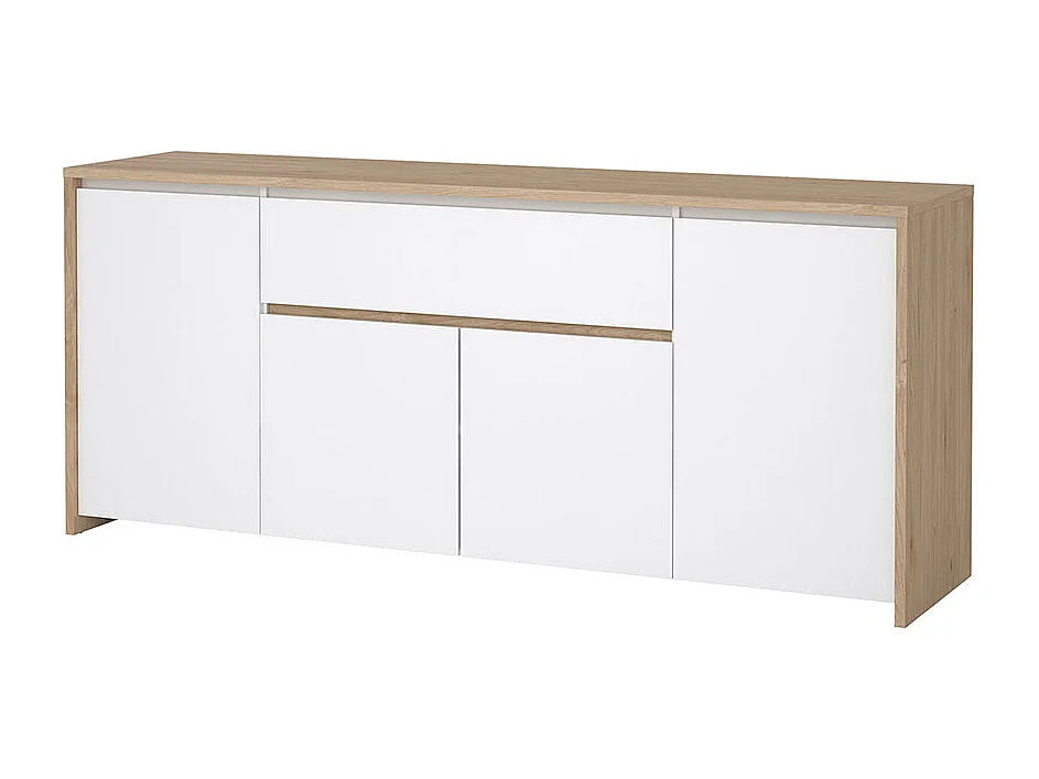 Next Sideboard 4 Türen, 1 Schublade Eichen-Dekor, weiß hochglanz.