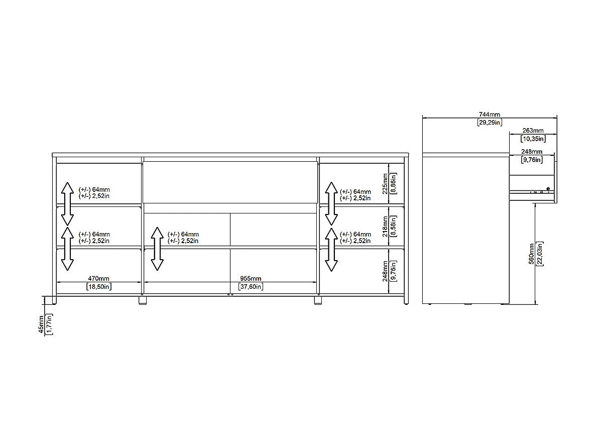 Next Sideboard 4 Türen, 1 Schublade Eichen-Dekor, weiß hochglanz.