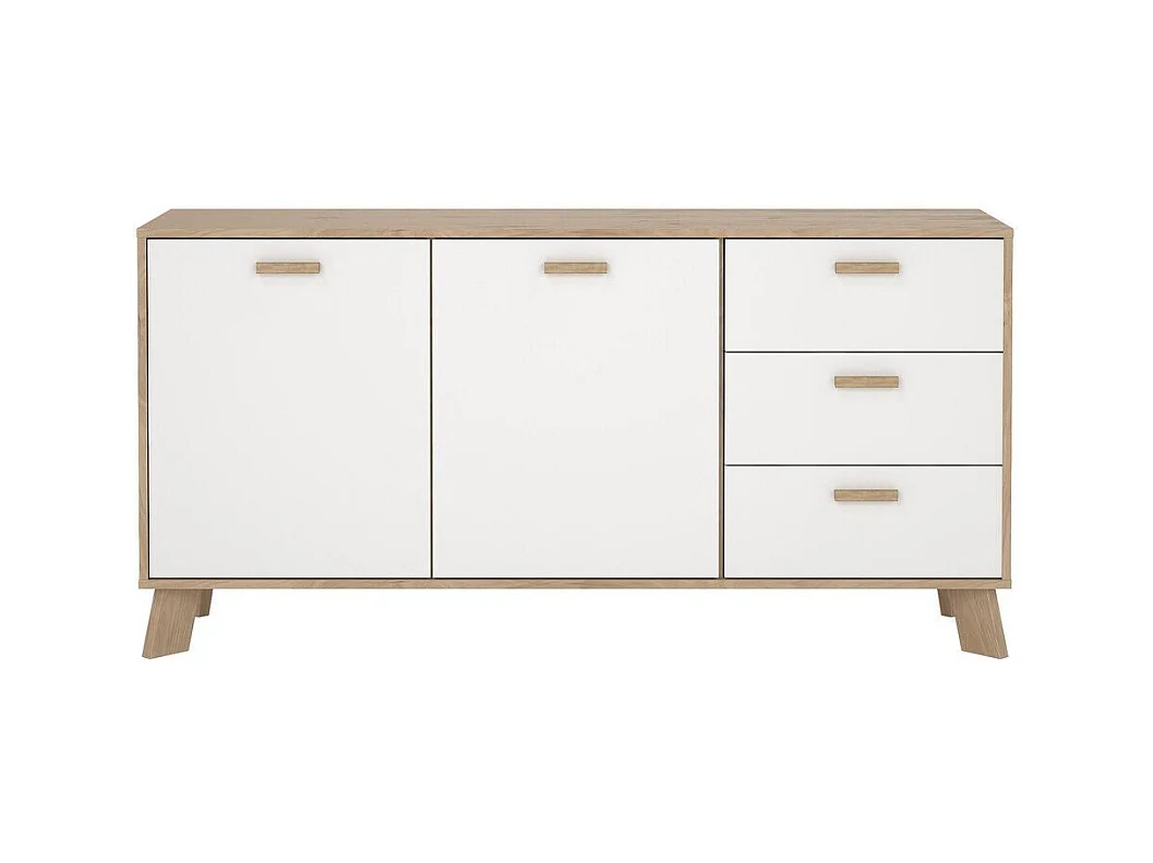 Buffet 2 portes, 3 tiroirs décor chêne et blanc L147,2 cm - STORM
