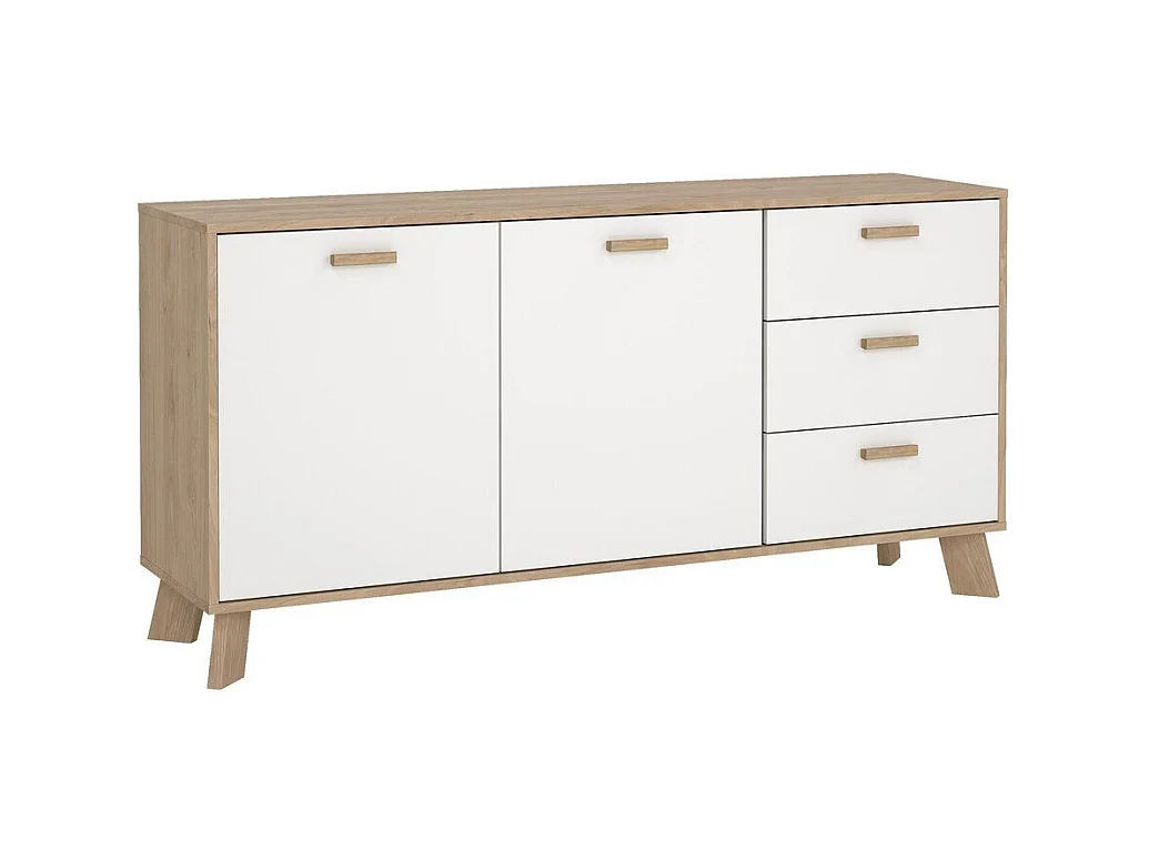 Buffet 2 portes, 3 tiroirs décor chêne et blanc L147,2 cm - STORM
