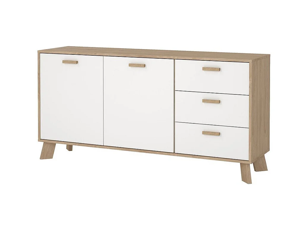 Buffet 2 portes, 3 tiroirs décor chêne et blanc L147,2 cm - STORM