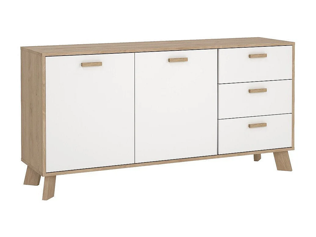 Ikast Sideboard 2 Türen, 3 Schubladen Eichen-Dekor, weiß.