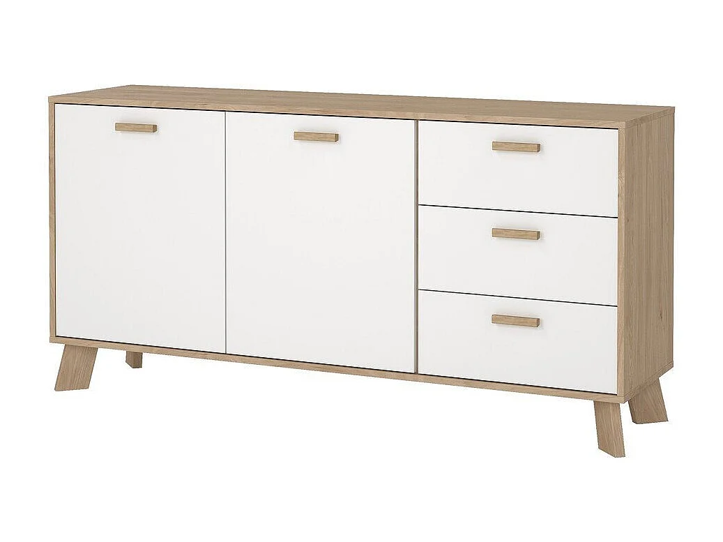 Ikast Sideboard 2 Türen, 3 Schubladen Eichen-Dekor, weiß.