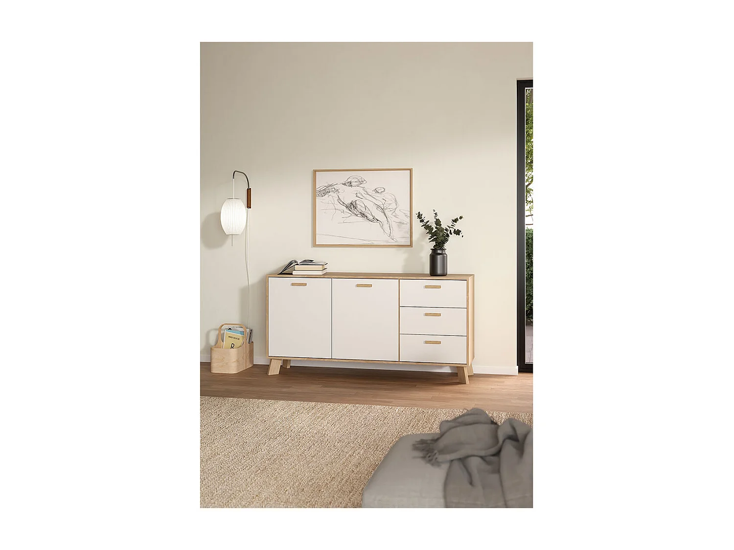 Ikast Sideboard 2 Türen, 3 Schubladen Eichen-Dekor, weiß.