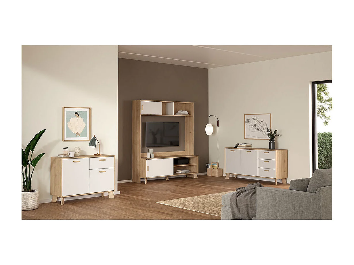 Ikast Sideboard 2 Türen, 3 Schubladen Eichen-Dekor, weiß.