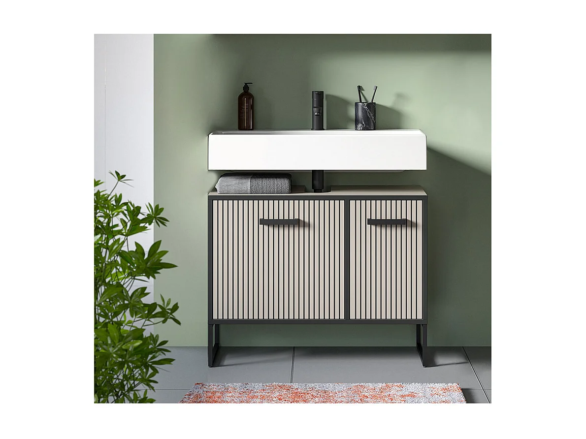 Bagno Waschbeckenunterschrank 2 Türen hellgrau, cremefarben.