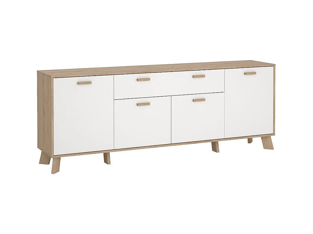 Buffet 4 portes, 1 tiroirs décor chêne et blanc L198 cm - STORM