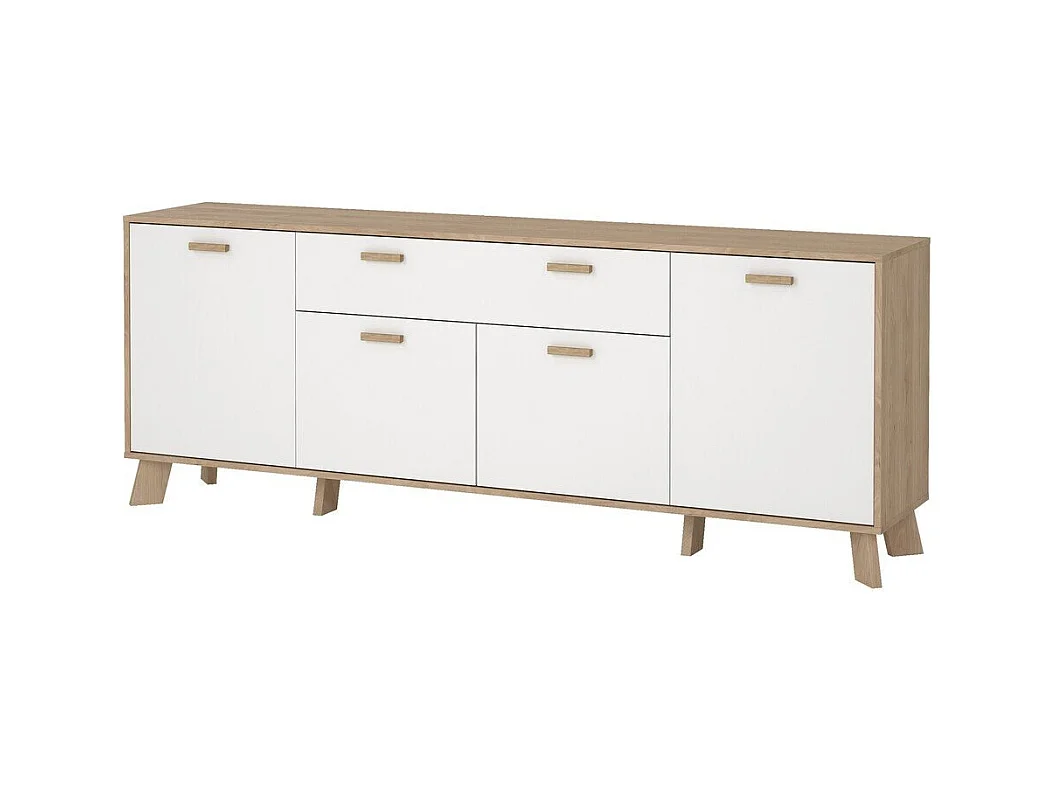 Buffet 4 portes, 1 tiroirs décor chêne et blanc L198 cm - STORM
