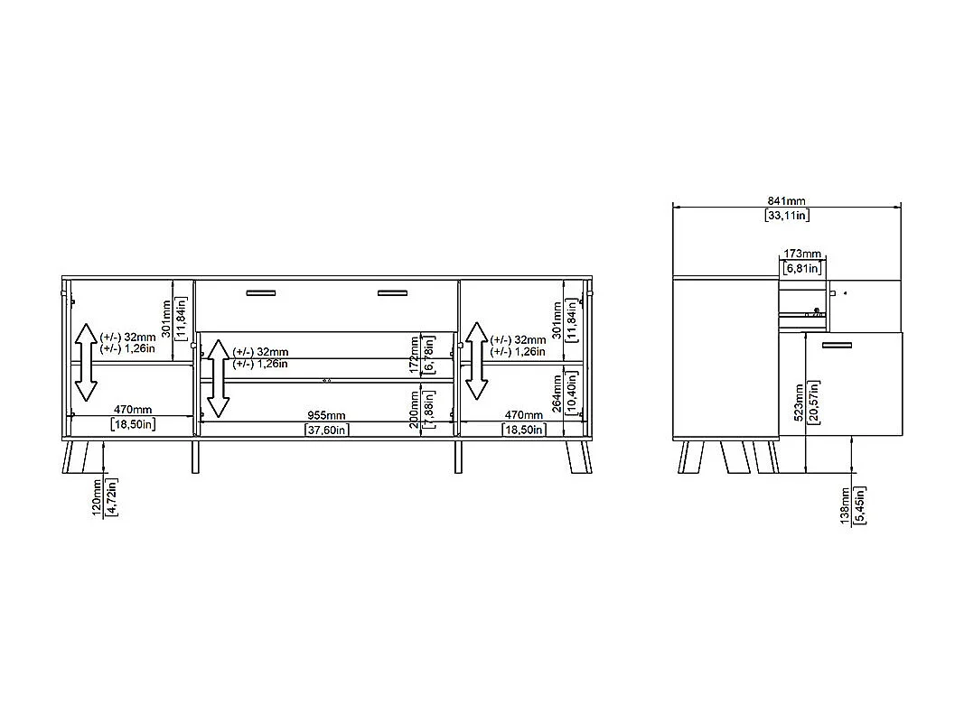 Buffet 4 portes, 1 tiroirs décor chêne et blanc L198 cm - STORM
