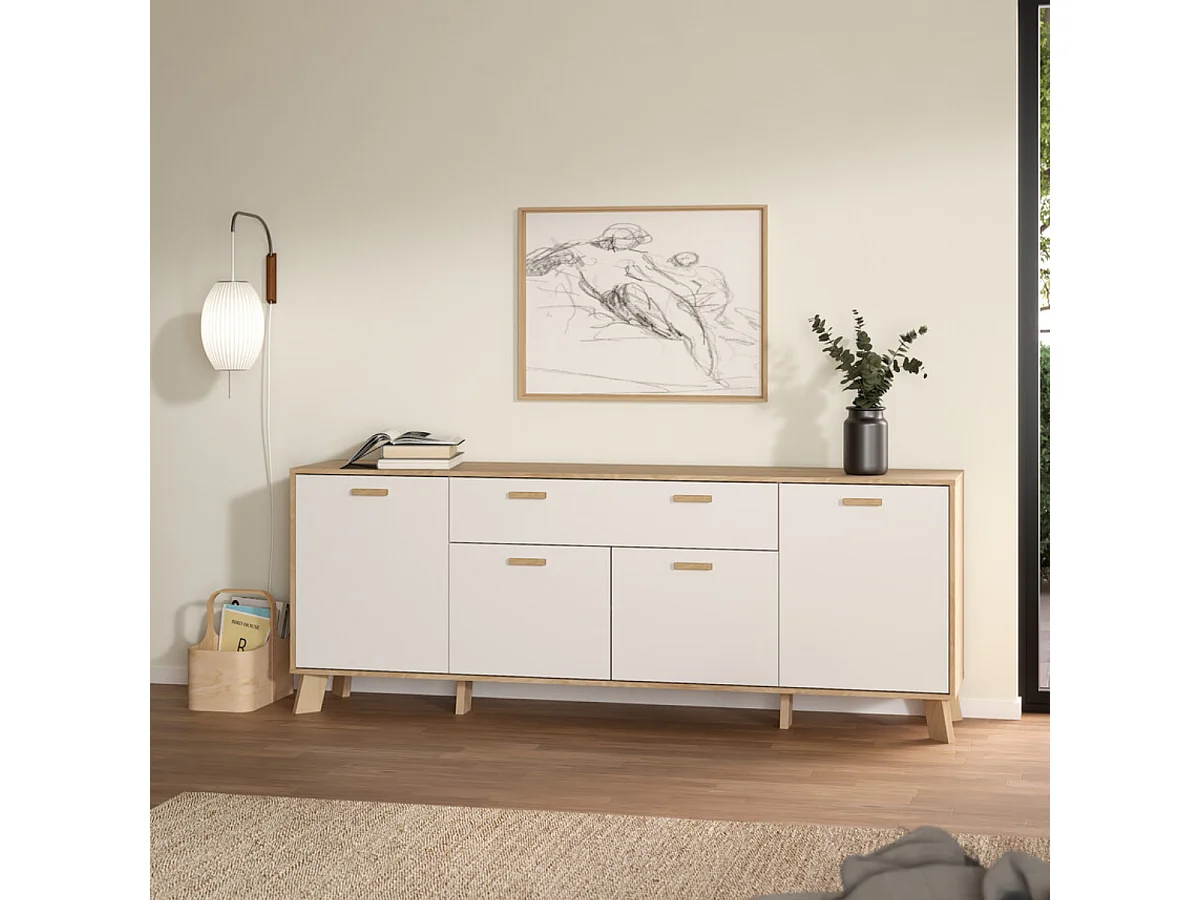 Ikast Sideboard 4 Türen, 1 Schublade Eichen-Dekor, weiß.