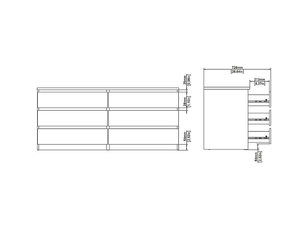 Naia Kommode 6 Schubladen Trüffel-Dekor.