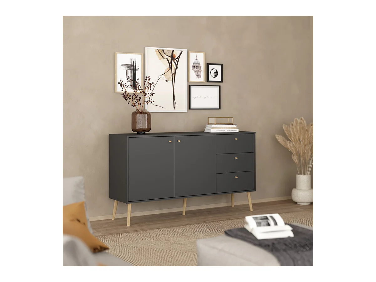 Buffet 2 portes et 3 tiroirs avec pieds en bois L147,2 cm - TARP