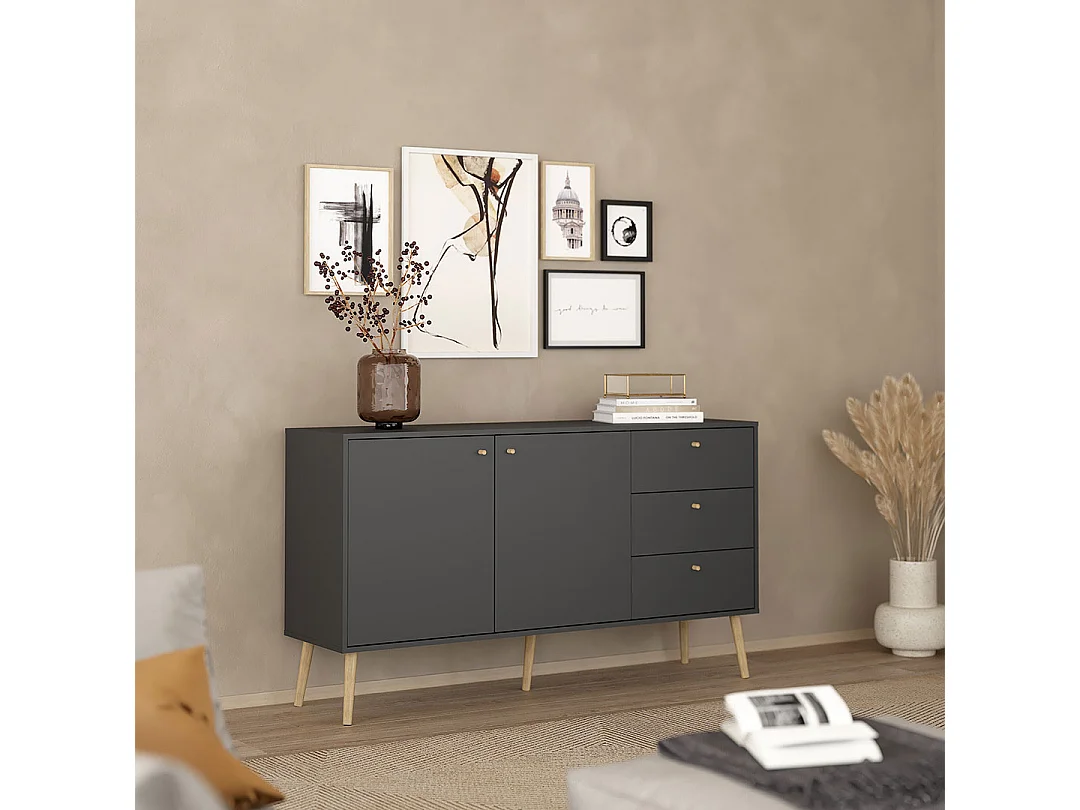 Buffet 2 portes et 3 tiroirs avec pieds en bois L147,2 cm - TARP