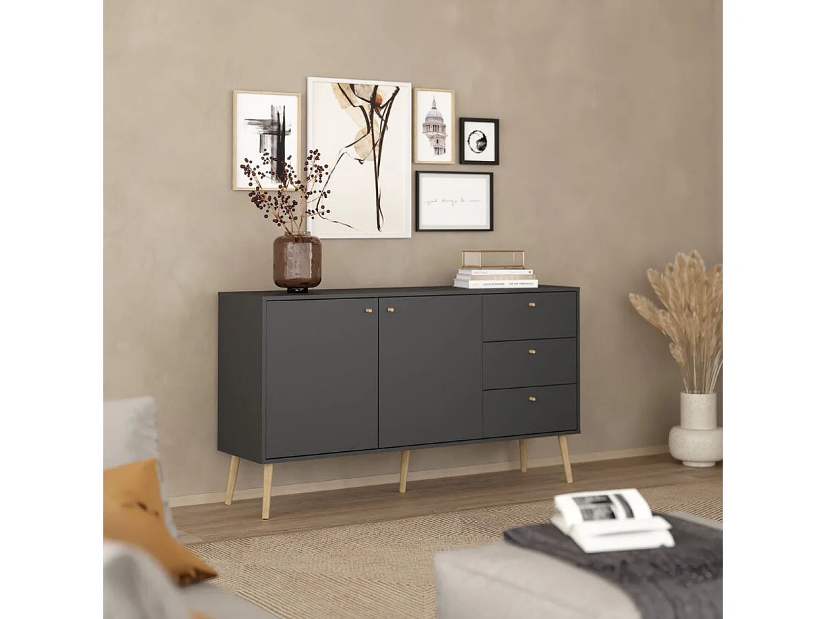 Buffet 2 portes et 3 tiroirs avec pieds en bois L147,2 cm - TARP