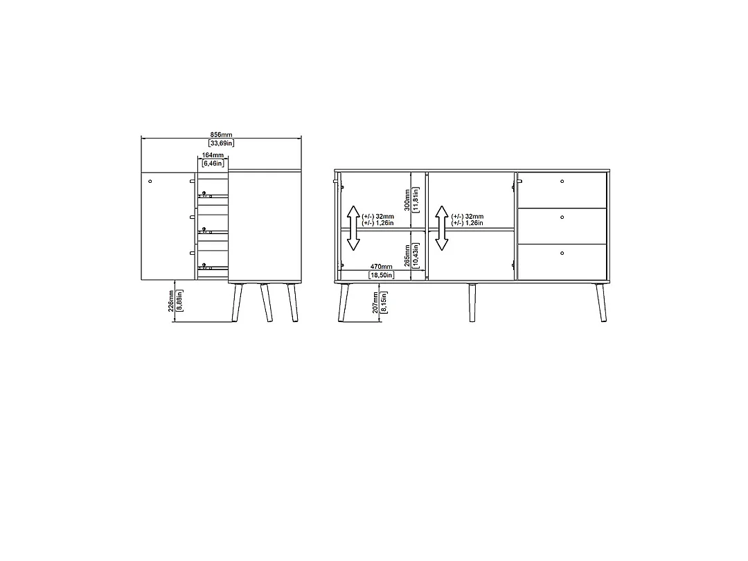 Buffet 2 portes et 3 tiroirs avec pieds en bois L147,2 cm - TARP